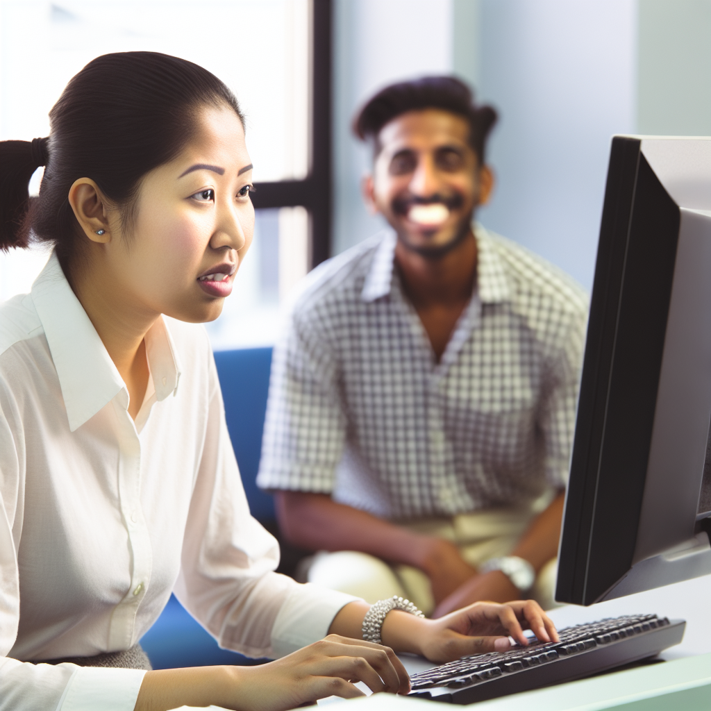 A clinic receptionist using patient portal softwar
